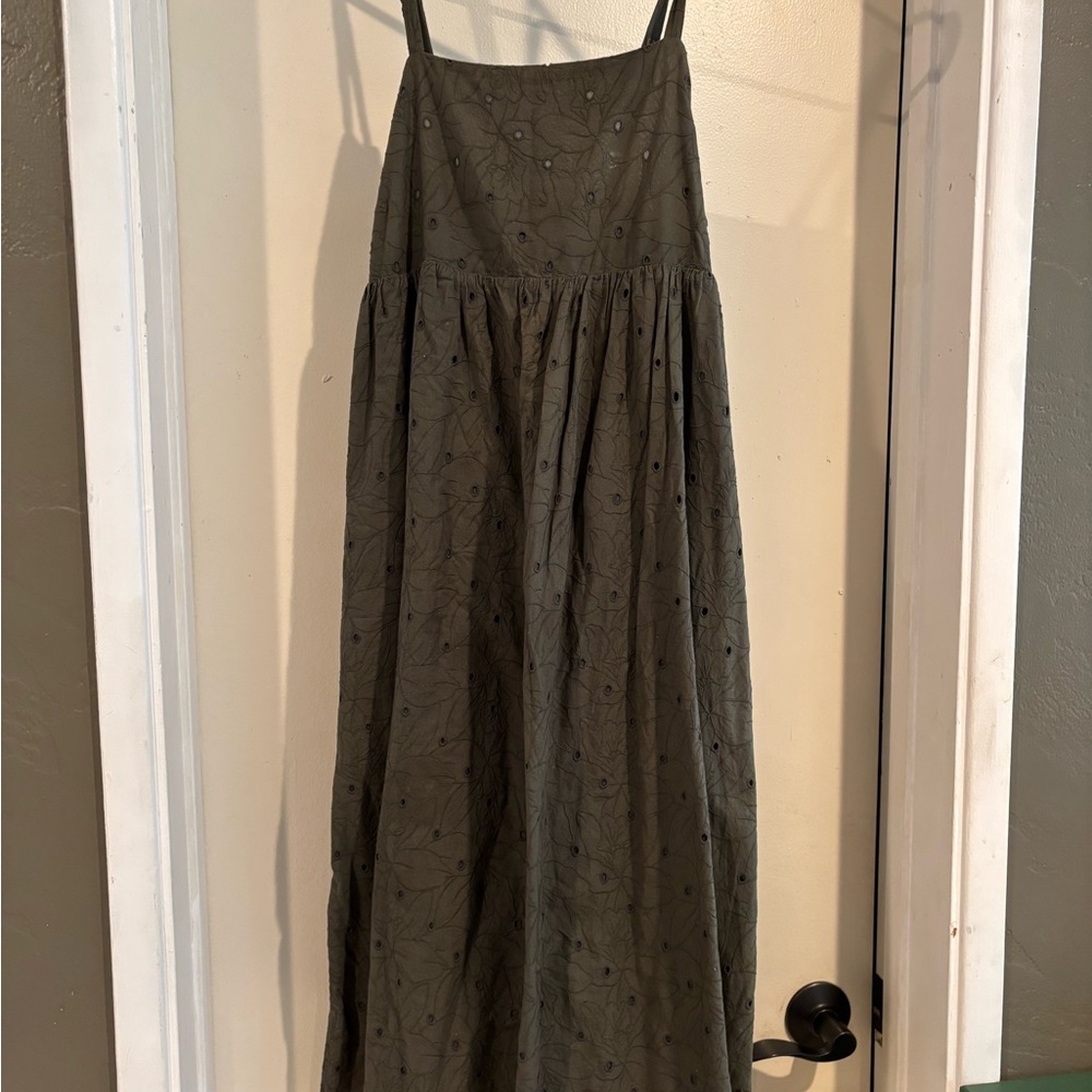 Madewell Olive and Orange Embroidered Dress